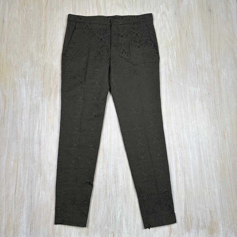 Zara Green Textured Tapered Leg Zip Ankle Dress Pants Medium Chic Business Wear